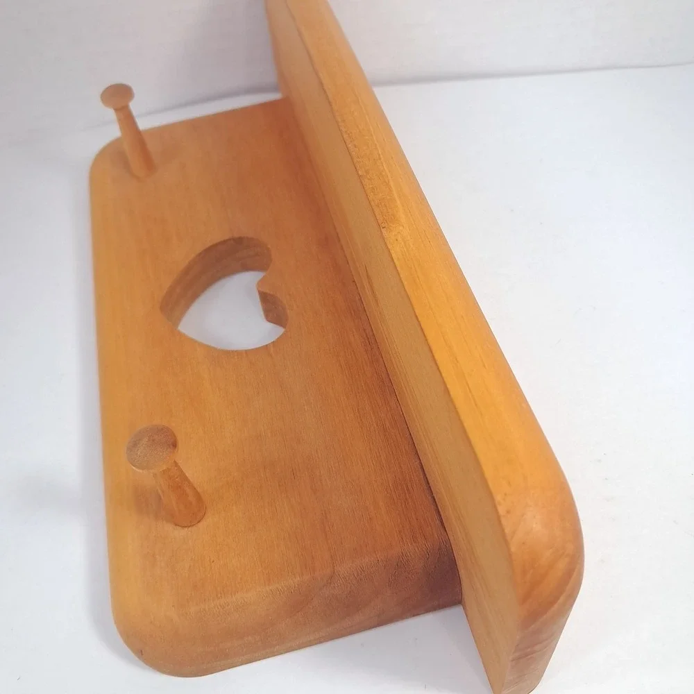 Wood heart cutout wall shelf trinket 2 pegs hooks display cottagecore stained